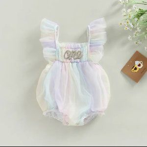 Pastel Rainbow Tulle Romper Clothes Outfit First Birthday Clothes Care Bears